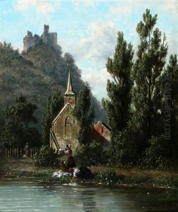 Vrouwen Met De Was Aan De Waterkant by Johannes Joseph Destree