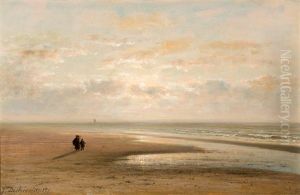Wandelaars Op Een Verlaten Strand by Johannes Joseph Destree