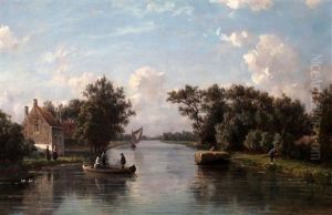 Hollands Landschap Met Boerderij Aan Een Vaart by Johannes Joseph Destree