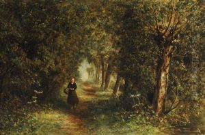 Woman On A Wooded Path by Johannes Joseph Destree