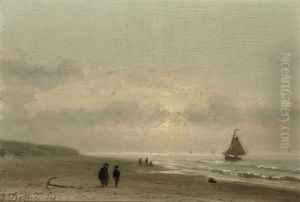 On The Beach By Sunset by Johannes Joseph Destree