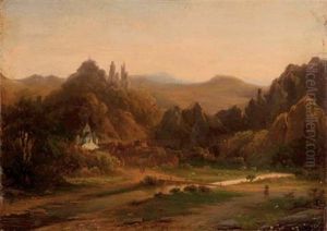 A Riverside Village In A Valley by Johannes Joseph Destree