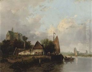 A Ship Moored Near A Dutch Town