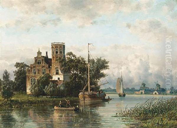 A River Landscape With Sailing Vessels Near A Town - view 1