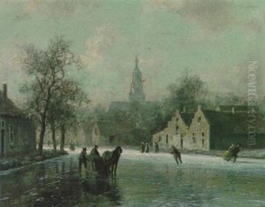 Eisvergnugen Am Kanal by Johannes Joseph Destree