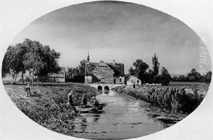 Figures In A Polder Landscape by Johannes Joseph Destree