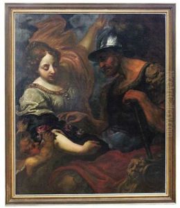 Landsknecht Und Junge Frau, Die Dem Soldaten Rosenbluten Reicht. Vorne Links Ein Putto by Michele Desubleo