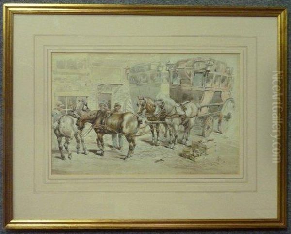 Stage Coach With Horses And Hostlers - view 1
