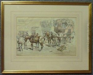 Stage Coach With Horses And Hostlers by James Archer