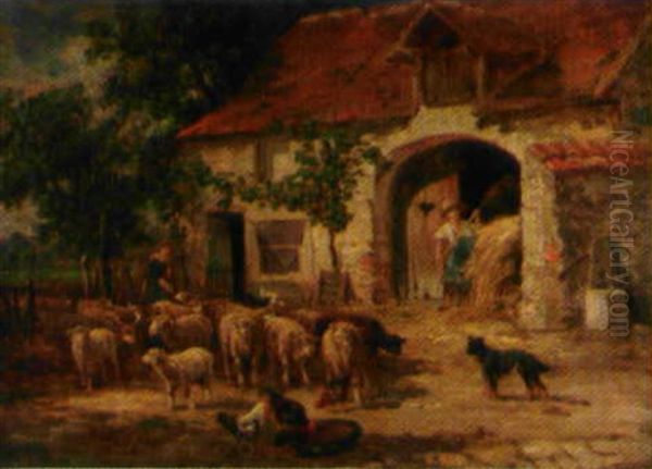 Troupeau De Moutons Dans La Cour De La Ferme - view 1