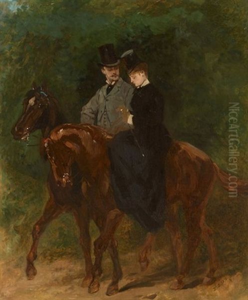Couple D'elegants A Cheval - view 1