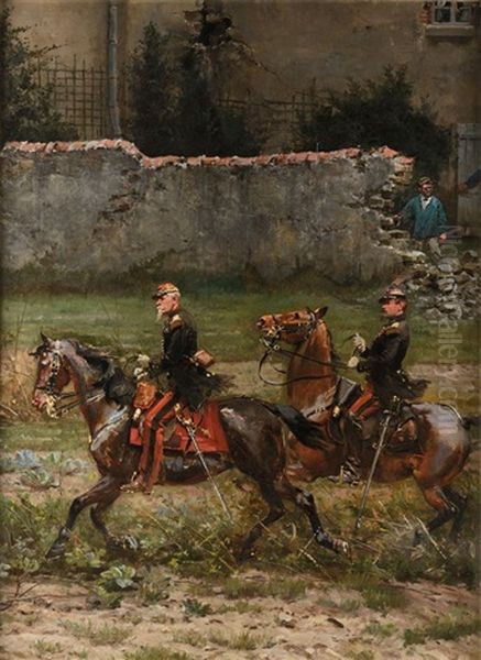 Le General D"auvergne, Chef D"etat Major De La Garde Imperiale, Accompagne Du Commandant Leperche, Du Corps D"etat Major, Lors De La Bataille De Rezonville (fragment Du Panorama De Rezonville) - view 1