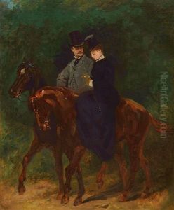 Cavalier Et Amazone Sortant D"un Sous Bois by Edouard Jean Baptiste Detaille