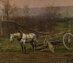 Charrette Attelee D'un Cheval Blanc (fragment From The Panorama Of The Battle Of Champigny) (+ 2 Others (studies), Work On Paper, Smllr; 3 Works) by Edouard Jean Baptiste Detaille