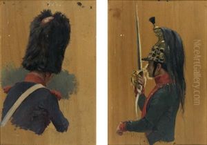 Un Dragon Et Un Hussard (study; Pair) by Edouard Jean Baptiste Detaille