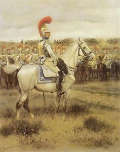 Carabinier A Cheval Avec Sa Troupe by Edouard Jean Baptiste Detaille