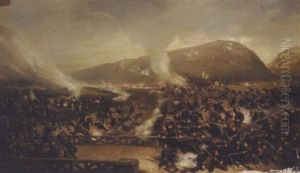 Slagscene I En Bjergdal, I Baggrunden Landsby by Edouard Jean Baptiste Detaille