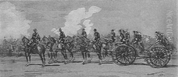 Soldats A Cheval Tirant Un Canon - view 1