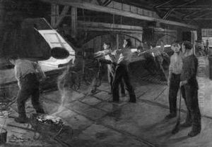 Arbeiter In Der Stahlfabrik by Oscar Detering