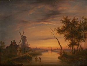 Coucher De Soleil Sur Le Pont by Eugene Napoleon Deterre