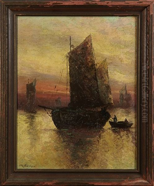Ships In The Bay At Sunset - view 1