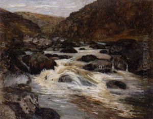 Paysage Au Torrent Et Aux Rochers by Leon Detroy