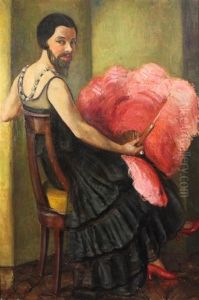 Portrait Of A Bearded Lady, Seated Holding An Ostrich Feather Fan