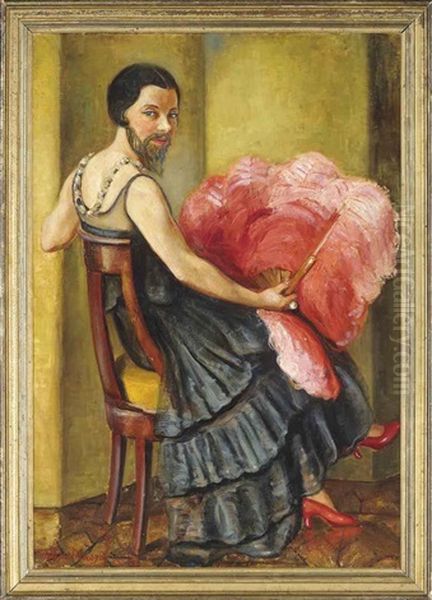 A Bearded Lady Holding An Ostrich Feather Fan - view 1