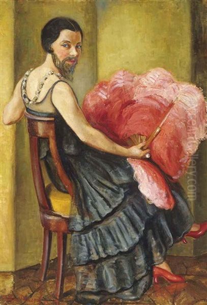 A Bearded Lady Holding An Ostrich Feather Fan - view 1