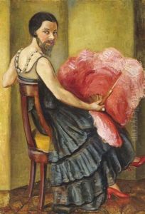 A Bearded Lady Holding An Ostrich Feather Fan