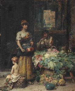 A Woman Selling Vegetables by Cesare Auguste Detti