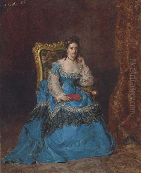 Marie Pauline, A Duchess, In An Ultramarine Silk Dress With Lace Trim, Seated In An Ornate Gilded Chair - view 1