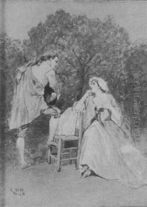 Courting Couple In A Wooded Landscape
