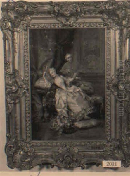 Woman In 18th Century Attire With Cleric Taking Her Pulse - view 1