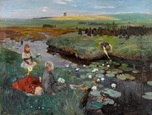 Bei Den Wasserrosen Im Moor by Ludwig Dettmann