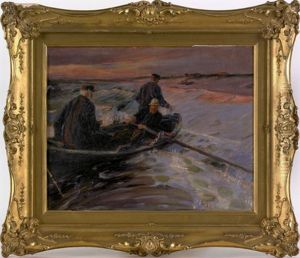 Of Three Men Landing A Row Boat