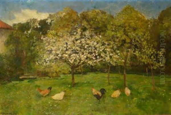 Fruhlingswiese Mit Huhnern - view 1