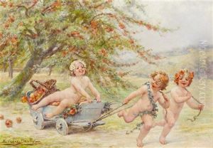 Putti In The Orchard by Eugene Auguste Francois Deully