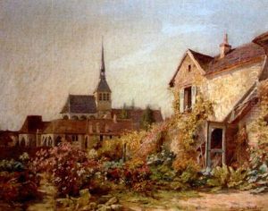 Jardin Fleuri Dans Un Village Avec Une Eglise A L'arriere Plan Jardin Fleuri Dans Un Village Avec Une Eglise A L'arriere Plan