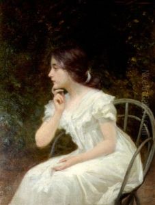 Jeune Fille A La Robe Blanche Assise Dans Un Sous-bois