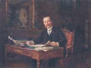 A Gentleman Seated At A Desk In An Interior