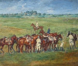 Wide Landscape With Cavalry Training by August Deusser
