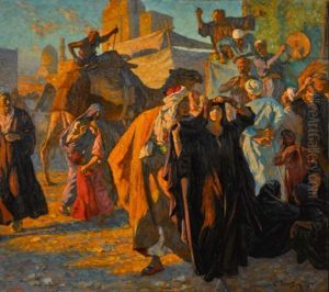 A Street Celebration In Cairo by Ludwig Deutsch