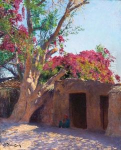Jeune Egyptien A L'ombre D'un Bougainvillier by Ludwig Deutsch