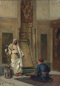 A Musician And A Guardsman In An Oriental Interior