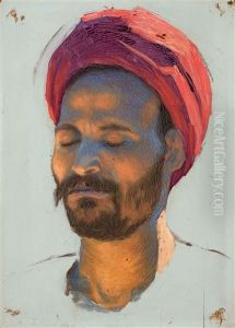 Portrait D'homme Au Turban Rouge by Ludwig Deutsch