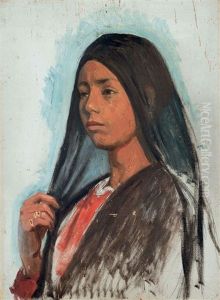 Portrait De Jeune Femme Au Voile Noir by Ludwig Deutsch