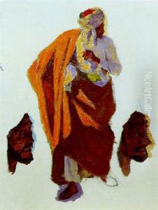 Homme Au Burnous Orange. Deux Tetes D'homme by Ludwig Deutsch
