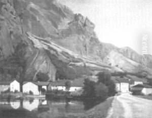 Gebirgsdorf An Einem Flus by Ludwig Deutsch