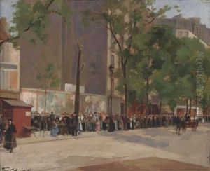 A Bustling Parisian Street by Andre Devambez